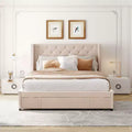 Okak Queen Size Velvet Platform Bed Frame with Big Storage Drawer Upholstered Modern Bed with Wingback Headboard Easy to Assemble