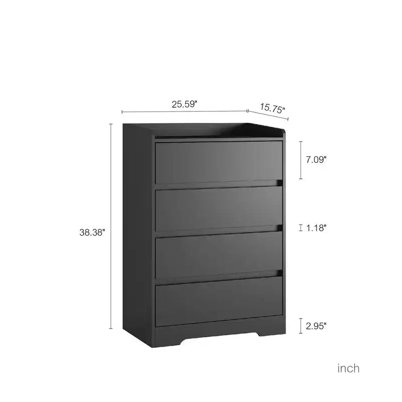 Commode de chambre moderne Okak avec 4 tiroirs, table de chevet étanche en bois, meuble de rangement pour salon, couloir, entrée, montage facile