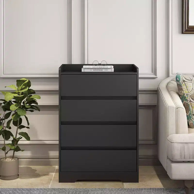 Okak Modern Bedroom Dresser Nightstand with 4 Drawers Waterproof Wooden Storage Chest Cabinet for Living Room Hallway Entryway Easy Assembly