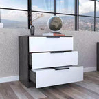Commode de chambre moderne Okak à 3 tiroirs avec plateau supérieur, commode en bois, commode pour chambre/entrée/bureau