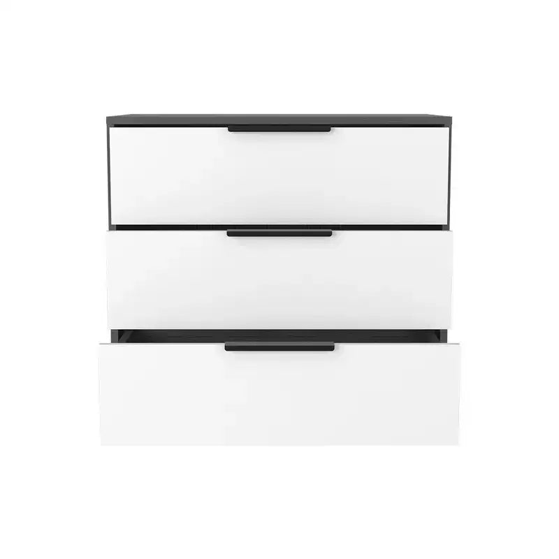 Commode de chambre moderne Okak à 3 tiroirs avec plateau supérieur, commode en bois, commode pour chambre/entrée/bureau