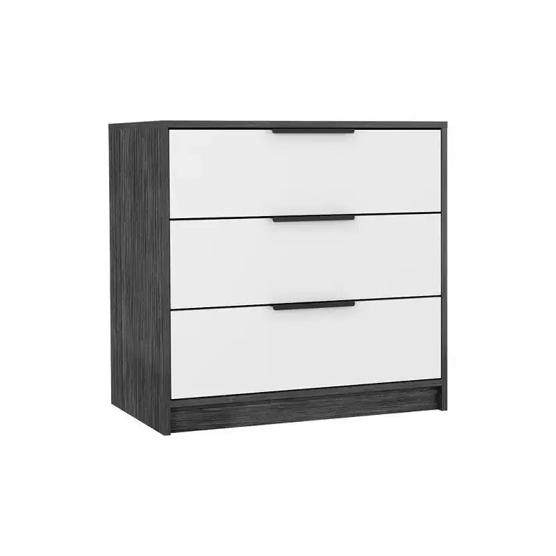 Commode de chambre moderne Okak à 3 tiroirs avec plateau supérieur, commode en bois, commode pour chambre/entrée/bureau