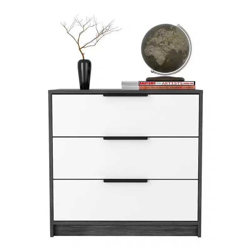Commode de chambre moderne Okak à 3 tiroirs avec plateau supérieur, commode en bois, commode pour chambre/entrée/bureau
