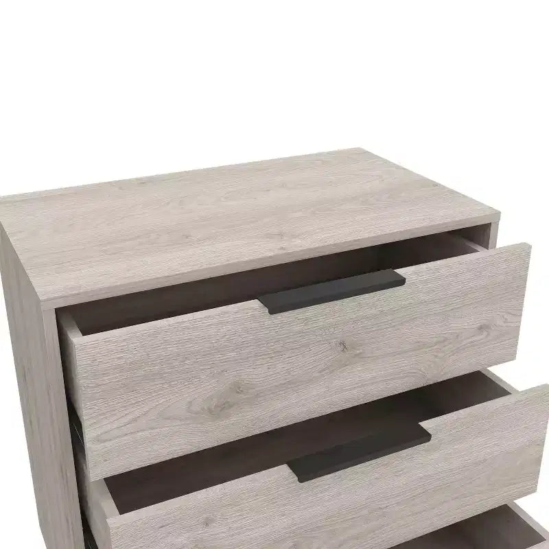 Commode de chambre moderne Okak à 3 tiroirs avec plateau supérieur, commode en bois, commode pour chambre/entrée/bureau