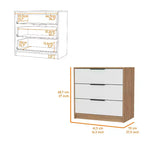 Commode de chambre moderne Okak à 3 tiroirs avec plateau supérieur, commode en bois, commode pour chambre/entrée/bureau