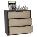 Commode de chambre moderne Okak à 3 tiroirs avec plateau supérieur, commode en bois, commode pour chambre/entrée/bureau