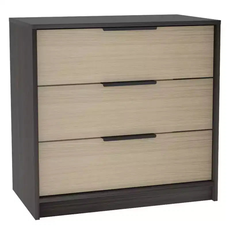 Commode de chambre moderne Okak à 3 tiroirs avec plateau supérieur, commode en bois, commode pour chambre/entrée/bureau