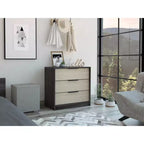 Commode de chambre moderne Okak à 3 tiroirs avec plateau supérieur, commode en bois, commode pour chambre/entrée/bureau