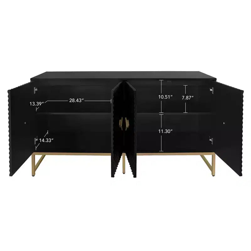 Meuble de Rangement Moderne Okak avec 4 Portes Sculptées et Étagère Réglable, Buffet de Salle à Manger Meuble Bar à Café pour Salon, Salle à Manger, Cuisine