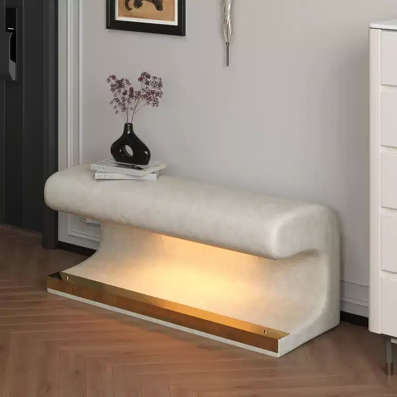 Okak Modern Leather Upholstered Ottoman Bench with Motion-Sensing LED Soft Footrest Stool for Living Room Entrance End of Bed
