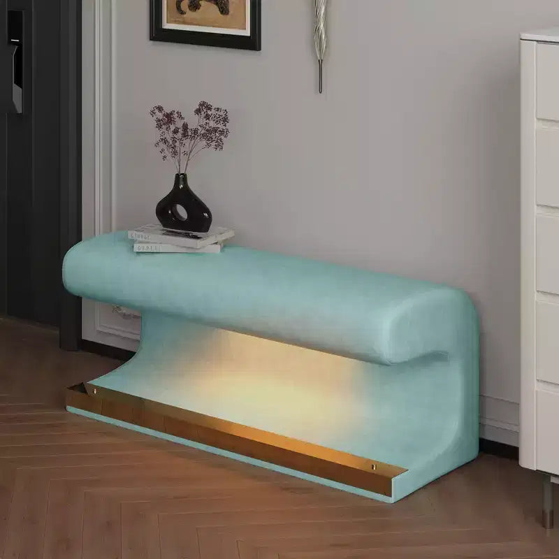 Banc pouf rembourré en cuir moderne Okak avec tabouret repose-pieds doux à LED à détecteur de mouvement pour le salon, l'entrée, le bout de lit