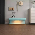 Banc pouf rembourré en cuir moderne Okak avec tabouret repose-pieds doux à LED à détecteur de mouvement pour le salon, l'entrée, le bout de lit