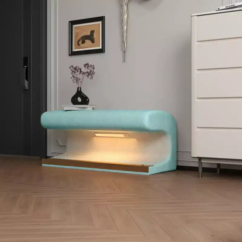 Banc pouf rembourré en cuir moderne Okak avec tabouret repose-pieds doux à LED à détecteur de mouvement pour le salon, l'entrée, le bout de lit
