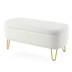 Banc ottoman de rangement ovale Okak avec pieds en métal souple rembourrés, tabouret repose-pieds de rangement avec charnière de sécurité pour salon, entrée, chambre