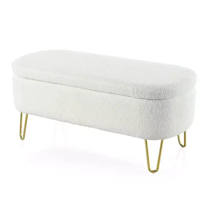 Banc ottoman de rangement ovale Okak avec pieds en métal souple rembourrés, tabouret repose-pieds de rangement avec charnière de sécurité pour salon, entrée, chambre