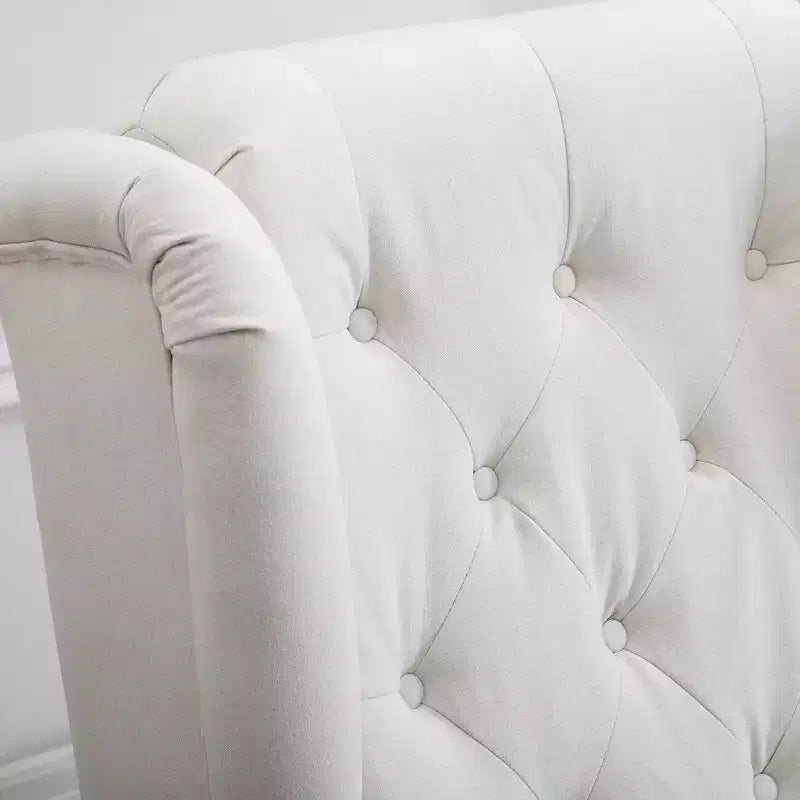 Fauteuil d'appoint Okak, fauteuil de salon capitonné avec coussin arrondi rembourré, fauteuil à dossier haut et accoudoirs avec pieds en bois pour salon et chambre