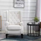 Fauteuil d'appoint Okak, fauteuil de salon capitonné avec coussin arrondi rembourré, fauteuil à dossier haut et accoudoirs avec pieds en bois pour salon et chambre