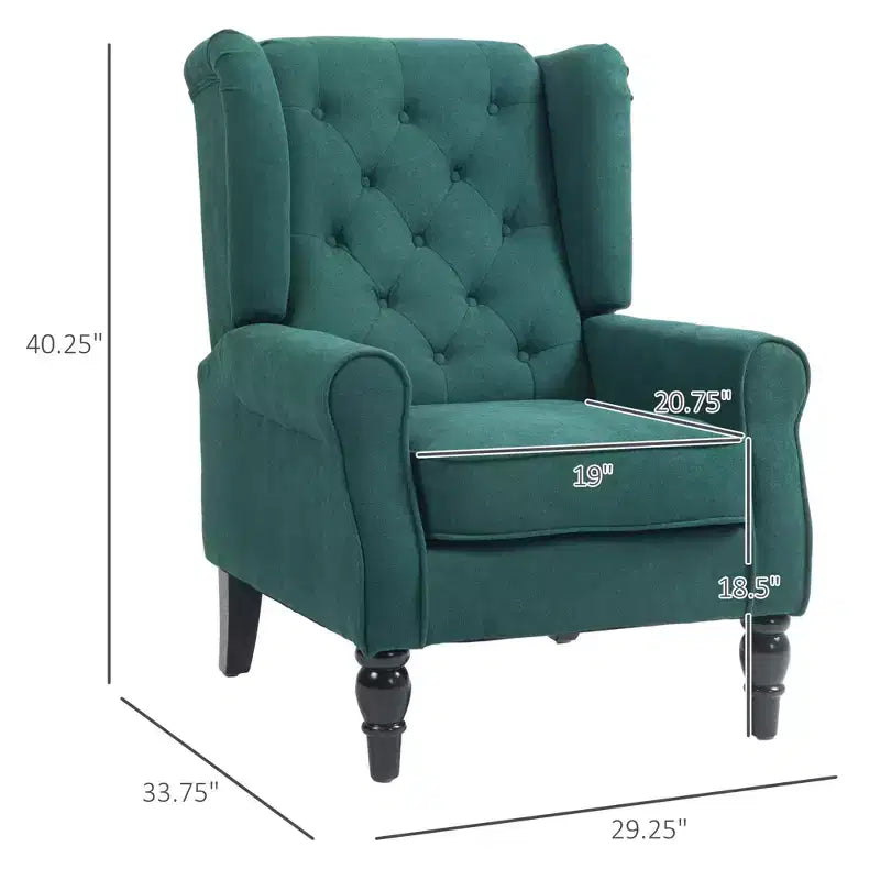 Fauteuil d'appoint Okak, fauteuil de salon capitonné avec coussin arrondi rembourré, fauteuil à dossier haut et accoudoirs avec pieds en bois pour salon et chambre