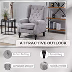 Fauteuil d'appoint Okak, fauteuil de salon capitonné avec coussin arrondi rembourré, fauteuil à dossier haut et accoudoirs avec pieds en bois pour salon et chambre