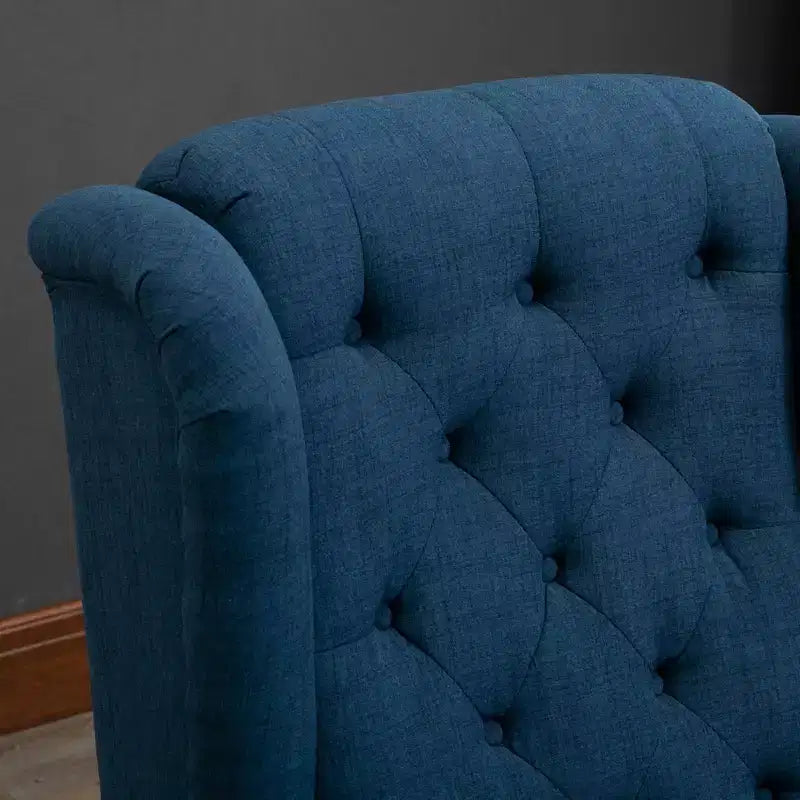 Fauteuil d'appoint Okak, fauteuil de salon capitonné avec coussin arrondi rembourré, fauteuil à dossier haut et accoudoirs avec pieds en bois pour salon et chambre