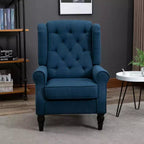 Fauteuil d'appoint Okak, fauteuil de salon capitonné avec coussin arrondi rembourré, fauteuil à dossier haut et accoudoirs avec pieds en bois pour salon et chambre