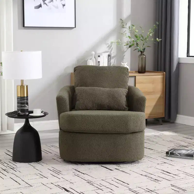 Okak Fauteuil pivotant moderne 360° avec double coussin moelleux, fauteuil de loisirs, fauteuil club pour hôtel, salon, chambre à coucher