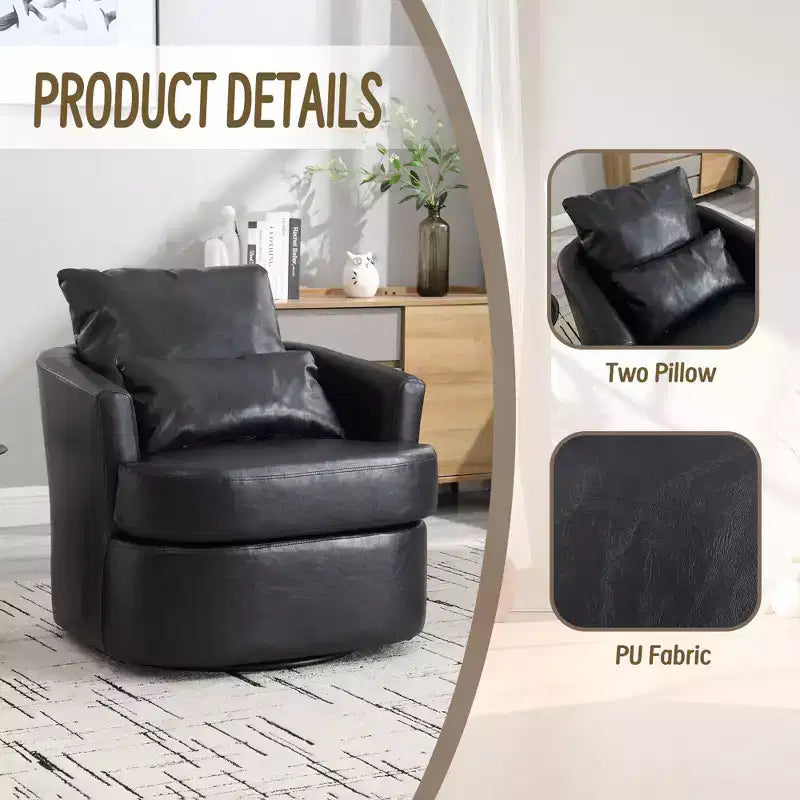 Okak Fauteuil pivotant moderne 360° avec double coussin moelleux, fauteuil de loisirs, fauteuil club pour hôtel, salon, chambre à coucher