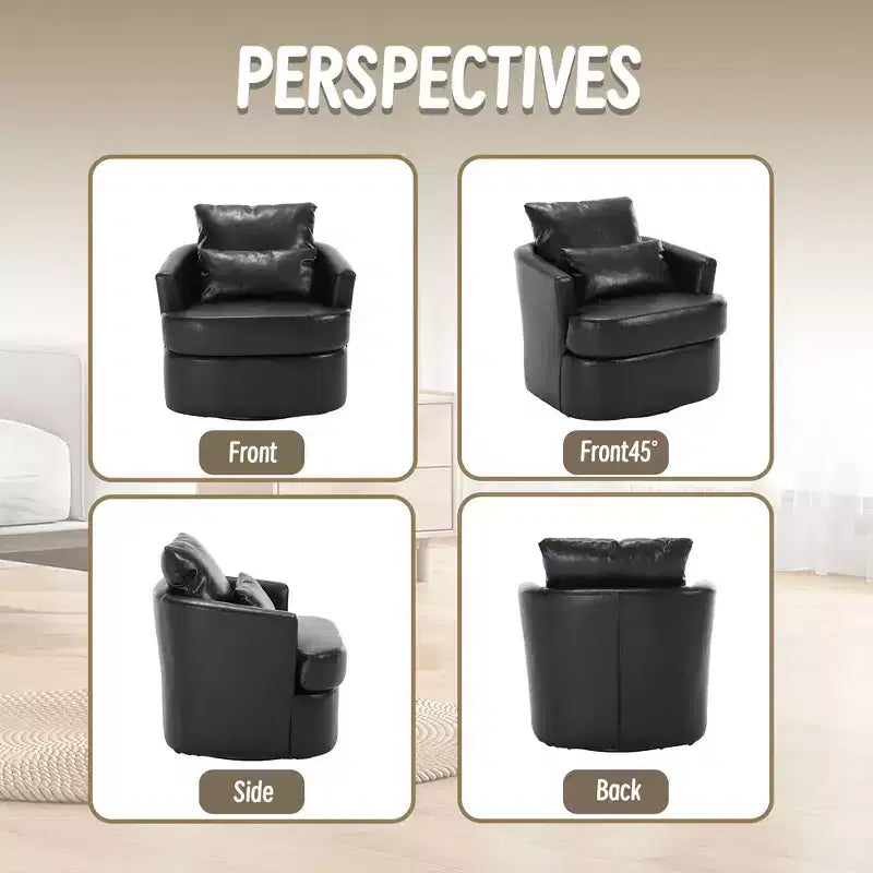 Okak Fauteuil pivotant moderne 360° avec double coussin moelleux, fauteuil de loisirs, fauteuil club pour hôtel, salon, chambre à coucher