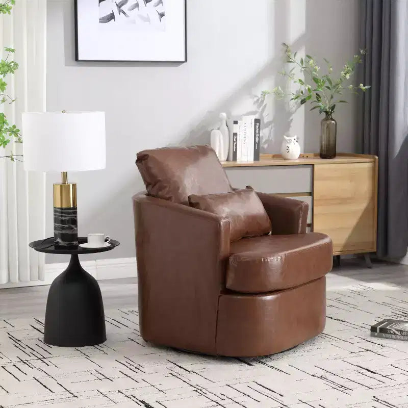 Okak Fauteuil pivotant moderne 360° avec double coussin moelleux, fauteuil de loisirs, fauteuil club pour hôtel, salon, chambre à coucher