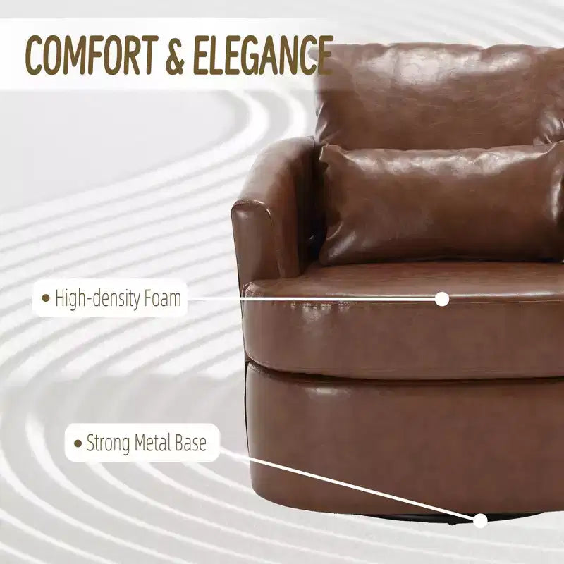 Okak Fauteuil pivotant moderne 360° avec double coussin moelleux, fauteuil de loisirs, fauteuil club pour hôtel, salon, chambre à coucher