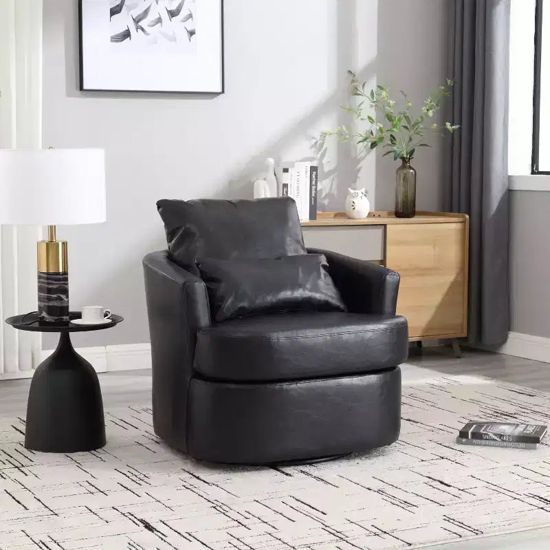 Okak Modern 360 Swivel Barrel Chair Accent Chair with Soft Dual Pillow Leisure Sofa Armchair Club Chair for Hotel Lounge Bedroom