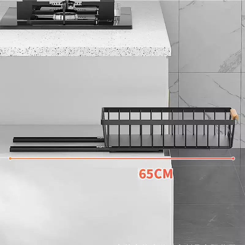 Organisateur de placard coulissant, panier de placard en maille coulissant multifonctionnel avec 2 lignes de voiture, pour cuisine garde-manger salle de bain chambre noir