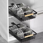 Organisateur de placard coulissant, panier de placard en maille coulissant multifonctionnel avec 2 lignes de voiture, pour cuisine garde-manger salle de bain chambre noir