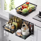 Organisateur de placard coulissant, panier de placard en maille coulissant multifonctionnel avec 2 lignes de voiture, pour cuisine garde-manger salle de bain chambre noir