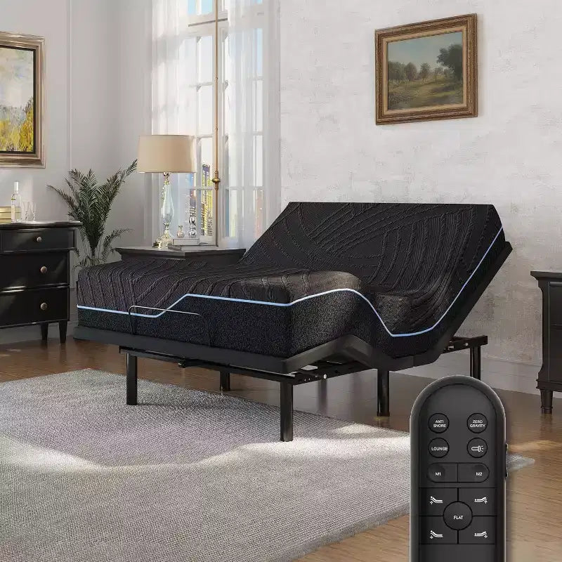 Dyonery Updated Adjustable Bed Base with 12 Form Frame Massage (Mattress color random)