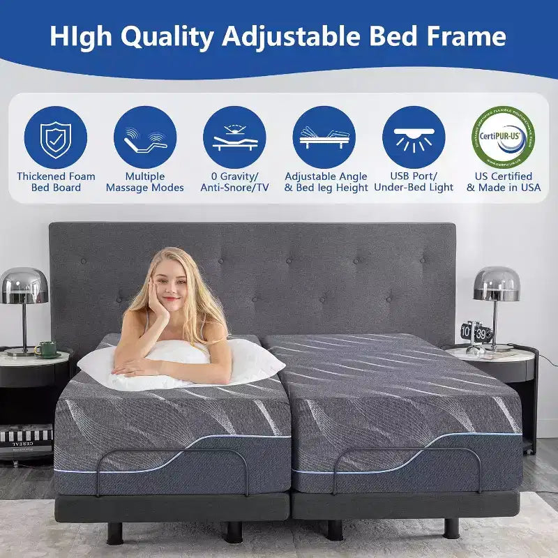 Sommier Ajustable Amélioré Dyonery avec Massage 12 Formes (Couleur du matelas aléatoire)