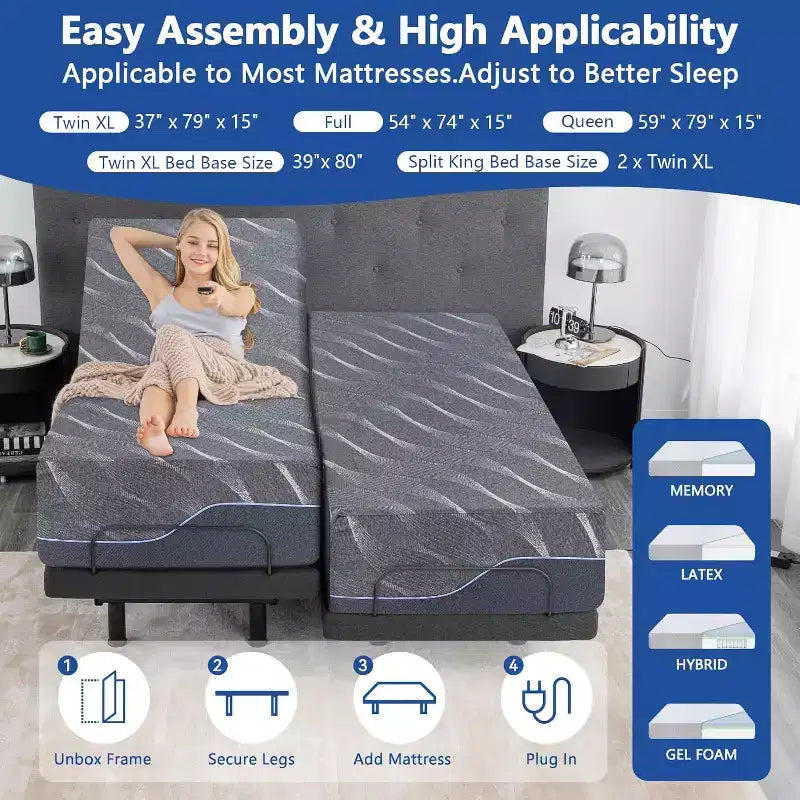 Sommier Ajustable Amélioré Dyonery avec Massage 12 Formes (Couleur du matelas aléatoire)
