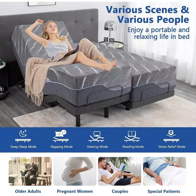 Sommier Ajustable Amélioré Dyonery avec Massage 12 Formes (Couleur du matelas aléatoire)