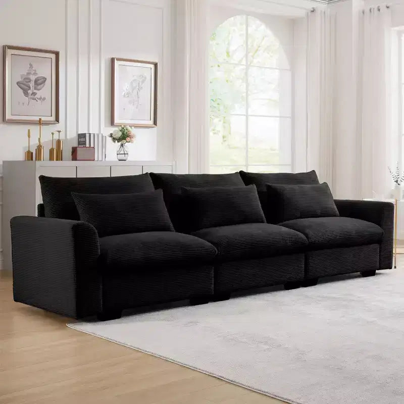 Canapé d'angle convertible Okak Comfy avec pouf de rangement et 3 oreillers, canapé moderne en velours côtelé pour salon, appartement