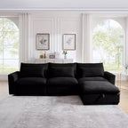 Canapé d'angle convertible Okak Comfy avec pouf de rangement et 3 oreillers, canapé moderne en velours côtelé pour salon, appartement