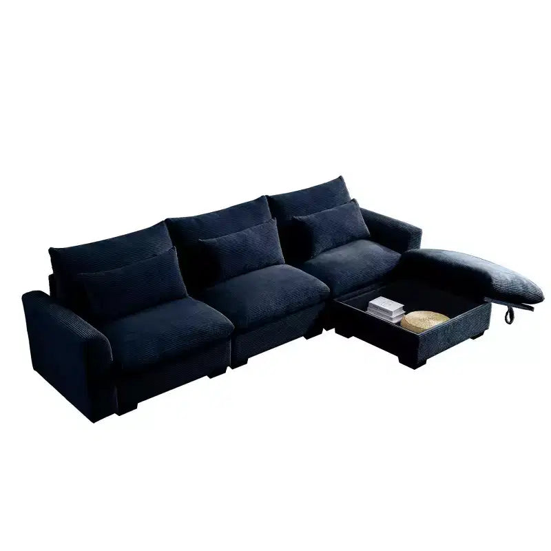 Canapé d'angle convertible Okak Comfy avec pouf de rangement et 3 oreillers, canapé moderne en velours côtelé pour salon, appartement