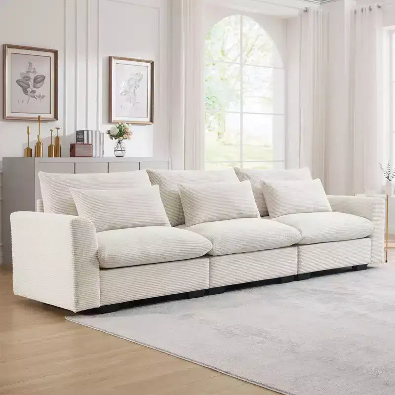 Canapé d'angle convertible Okak Comfy avec pouf de rangement et 3 oreillers, canapé moderne en velours côtelé pour salon, appartement