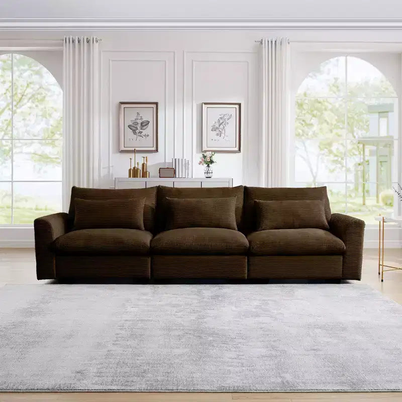 Canapé d'angle convertible Okak Comfy avec pouf de rangement et 3 oreillers, canapé moderne en velours côtelé pour salon, appartement