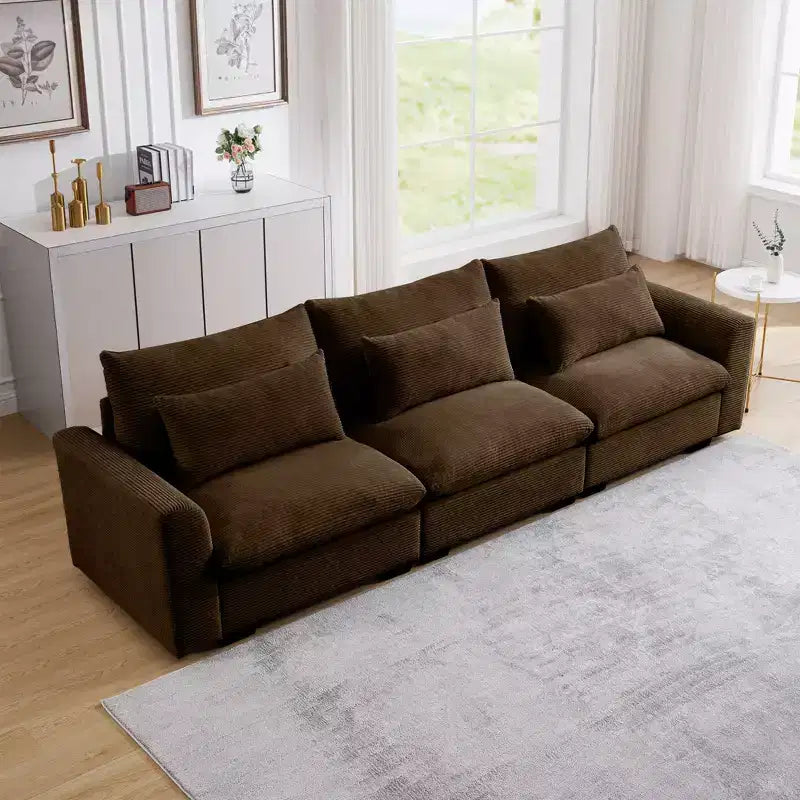 Canapé d'angle convertible Okak Comfy avec pouf de rangement et 3 oreillers, canapé moderne en velours côtelé pour salon, appartement