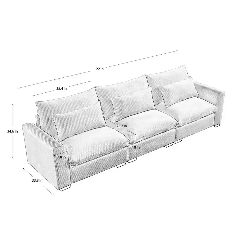 Canapé d'angle convertible Okak Comfy avec pouf de rangement et 3 oreillers, canapé moderne en velours côtelé pour salon, appartement