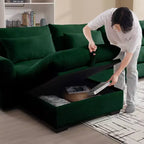 Canapé d'angle convertible Okak Comfy avec pouf de rangement et 3 oreillers, canapé moderne en velours côtelé pour salon, appartement