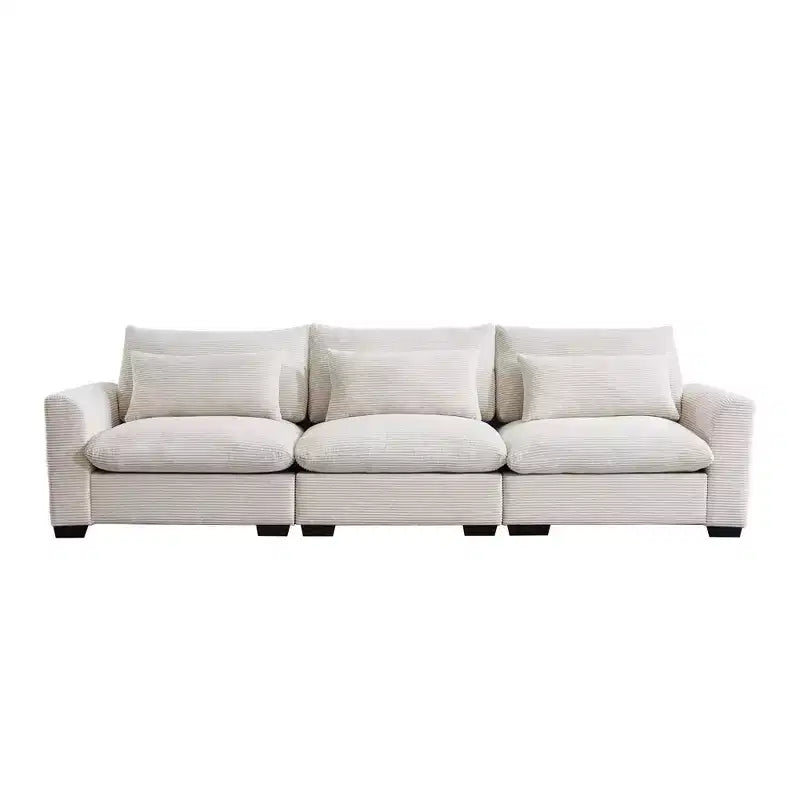 Canapé d'angle convertible Okak Comfy avec pouf de rangement et 3 oreillers, canapé moderne en velours côtelé pour salon, appartement