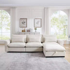 Canapé d'angle convertible Okak Comfy avec pouf de rangement et 3 oreillers, canapé moderne en velours côtelé pour salon, appartement