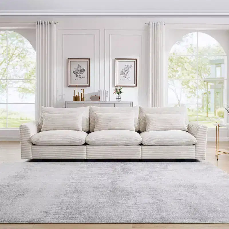 Canapé d'angle convertible Okak Comfy avec pouf de rangement et 3 oreillers, canapé moderne en velours côtelé pour salon, appartement