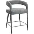 25 Gray Metal and Fabric Low Back Counter Height Bar Chair